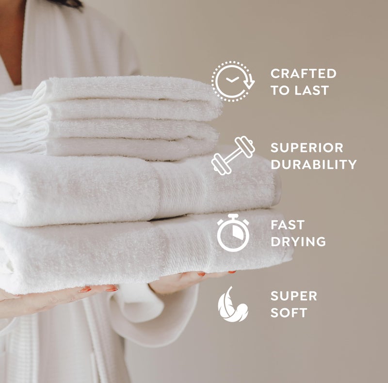 1888 Mills 4 Pack Premium Hand Towel Set, True Classics Premium Cotton Blend, Super Soft and Highly Absorbent Hand Towels for Bathroom, Hotels, Spa and Gym, White - Image 4